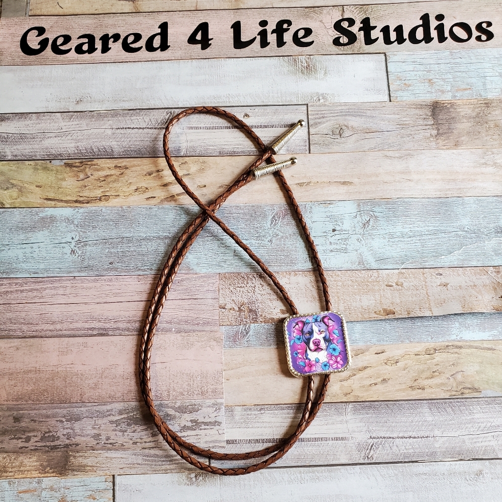 Handmade Western Bolo Tie dog lover Cowgirl Western Boho pitbull dog